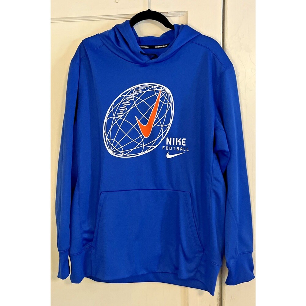 Nike Mens XL Football Hoodie Blue Therma Dri-Fit Fleece-Lined Pullover Pocket